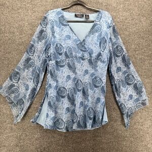 New York City Y2K Top Size XL Silk Blue Paisley Babydoll Tunic Fairy Cottagecore